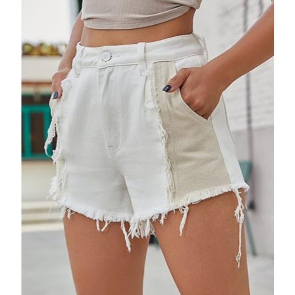 Rubberband Stretch Cream Cutoff Shorts Woman’s Size 31 NWT!